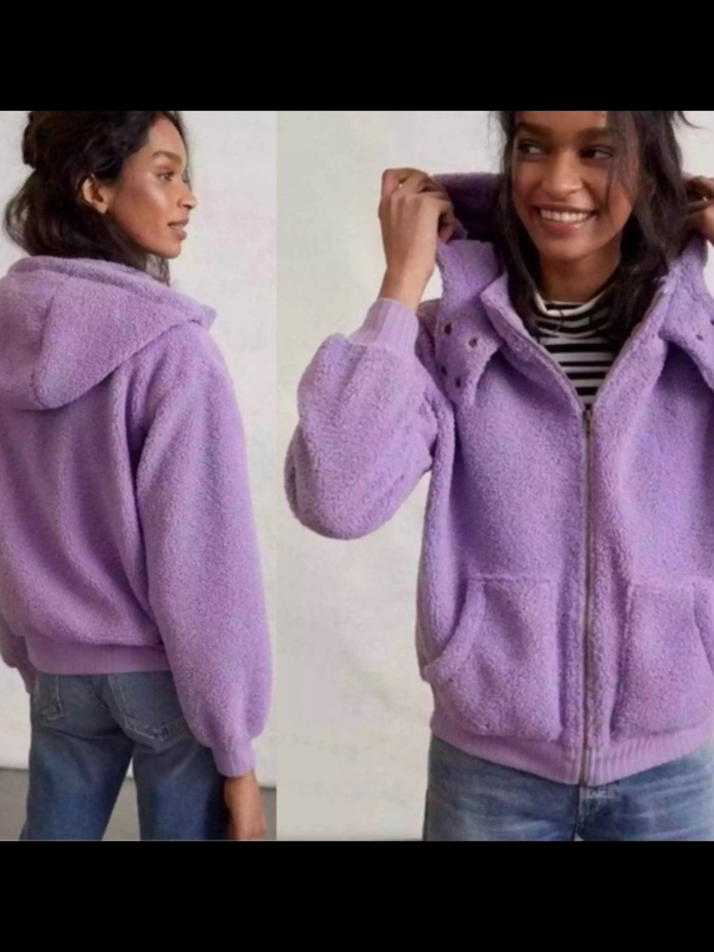 Cozy Lavender Teddy Zip-Up Hoodie Jacket